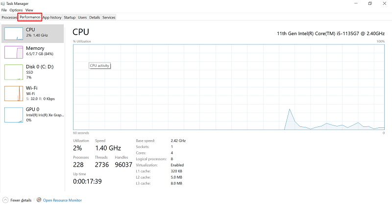 Kiểm tra bằng Task Manager